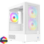 CIT White Micro-ATX Mesh PC Gaming Case with 3 x 120mm ARGB Fans Included With Tempered Glass Side P