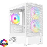 CIT White Micro-ATX Mesh PC Gaming Case with 3 x 120mm ARGB Fans Included With Tempered Glass Side P