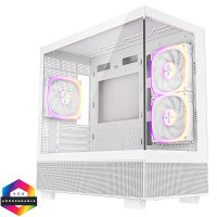 CIT Solar White Micro-ATX Gaming Case With Two-Sided Tempered Glass and 3 x 120mm PWM ARGB Fans With