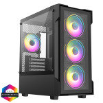 CIT Tornado Black Micro-ATX Gaming Case With 4 x 120mm Dual-Ring ARGB Infinity Fans and Tempered Gla