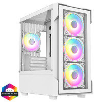 CIT Tornado White Micro-ATX Gaming Case With 4 x 120mm Dual-Ring ARGB Infinity Fans and Tempered Gla