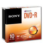 Sony DVD-R 4.7GB 16X Discs - 10 Pack Slim Case