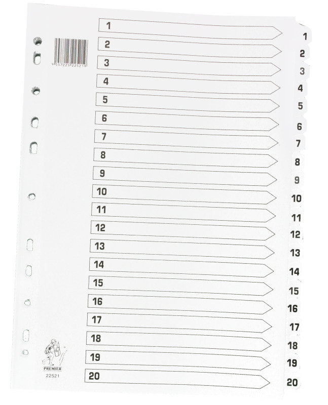 Extra Value A4 1-20 Mylar Plastic Dividers - White