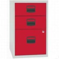 Bisley A4 Home Filer 3 Drawer Lockable Grey and Red