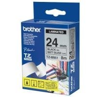 BROTHER MET TAPE 24MM BLK ON MAT SILVER