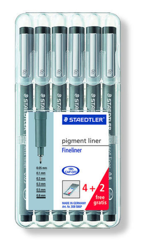 Staedtler Pigment Finelinr Blk Inc 2 Foc   6 Pack  Ebuyer