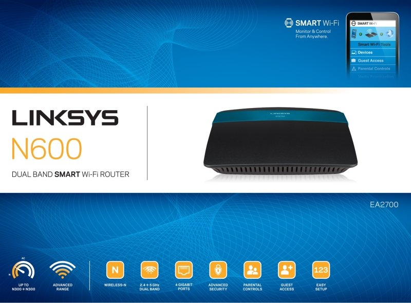 Linksys EA2700 WirelessN600 DualBand Gigabit Router