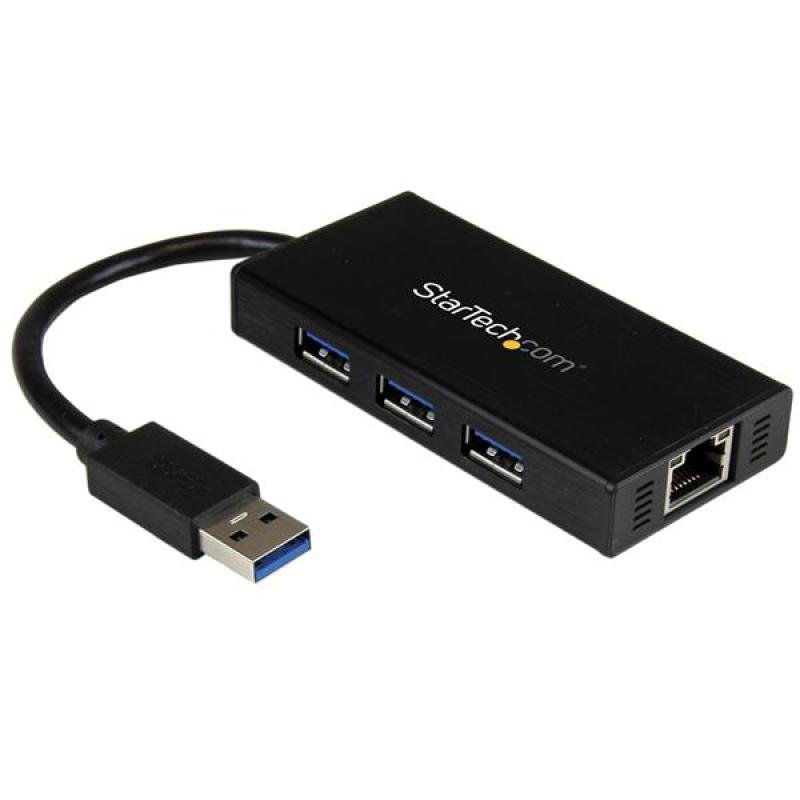 StarTech.com 3 Port USB 3.0 Hub with Ethernet - Gbps - USB RJ45 Network Adapter