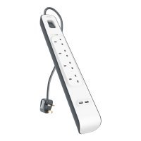 Belkin 4 Way Surge Protection Strip - 2m with 2 x 2.4amp USB Charging