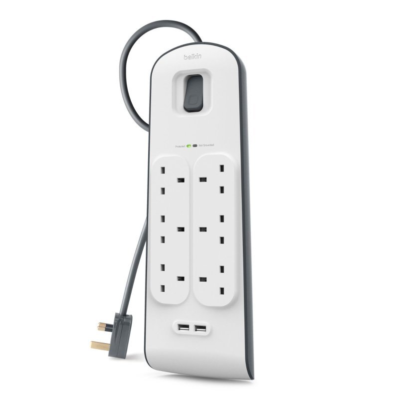 Belkin 6 Way Surge Protection Strip - 2m With 2 X 2.4amp - BSV604AF2M ...