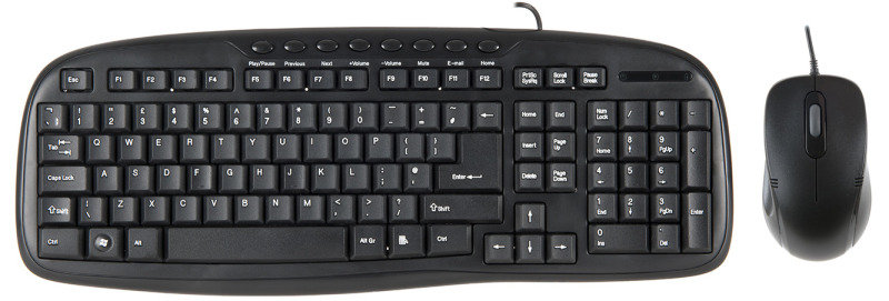 Xenta UK Layout Black Wired Keyboard with Black Optical Scroll Mouse - USB