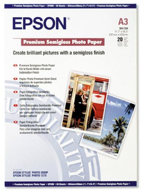 Epson Premium A3 251gsm Semigloss Photo Paper - 20 Sheets
