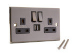 Wall Socket with built in 2xUSB Charging Ports (Nickel)