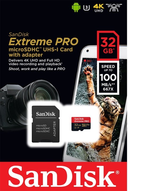 Sandisk 32gb Extreme Pro Msdhc + Adpt A1