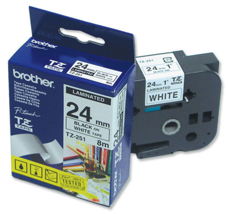 Brother TZe251 Laminated adhesive tape- black on white