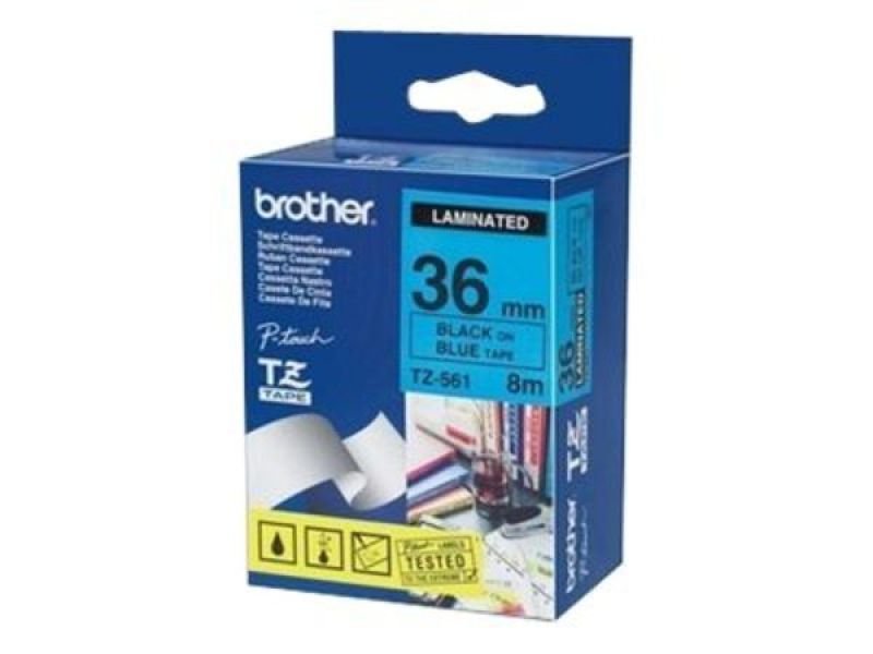 Brother TZe 561 Laminated tape- Gloss Black on Blue