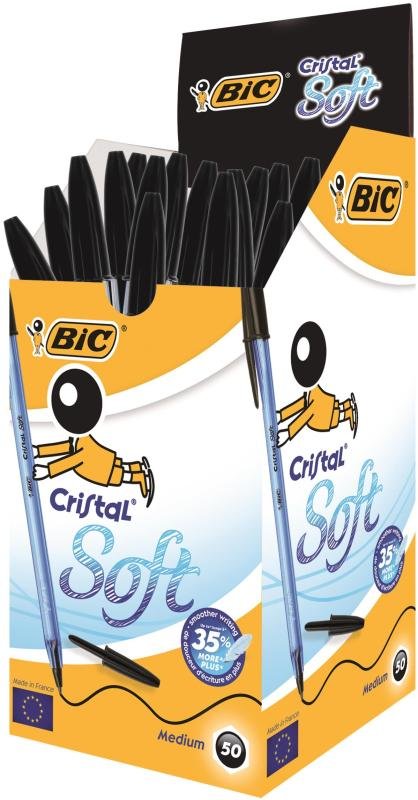 Bic Cristal Soft Ball Point Pens Black 50 Pack