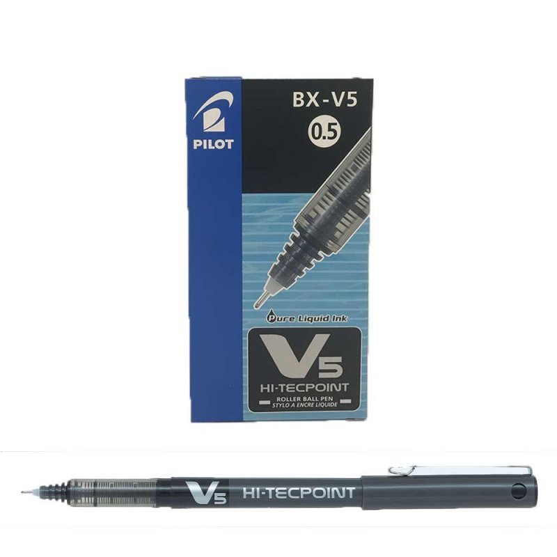 Pilot V5 Hi-Tecpoint Black Rollerball Pen (Pack of 12)