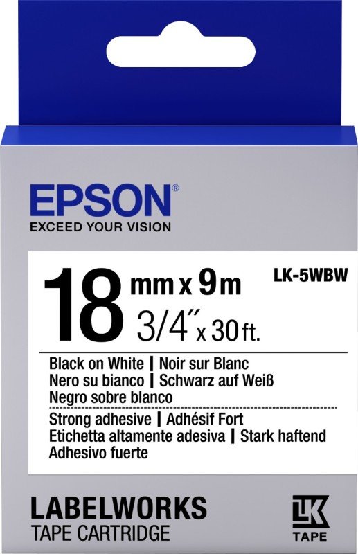 Epson Tape/LK-5WBW Stn Adh 18mm 9m Black/White