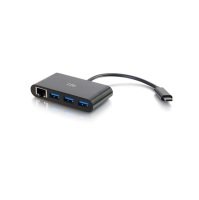 C2G USB-C Ethernet Adapter with 3 Port USB Hub Black