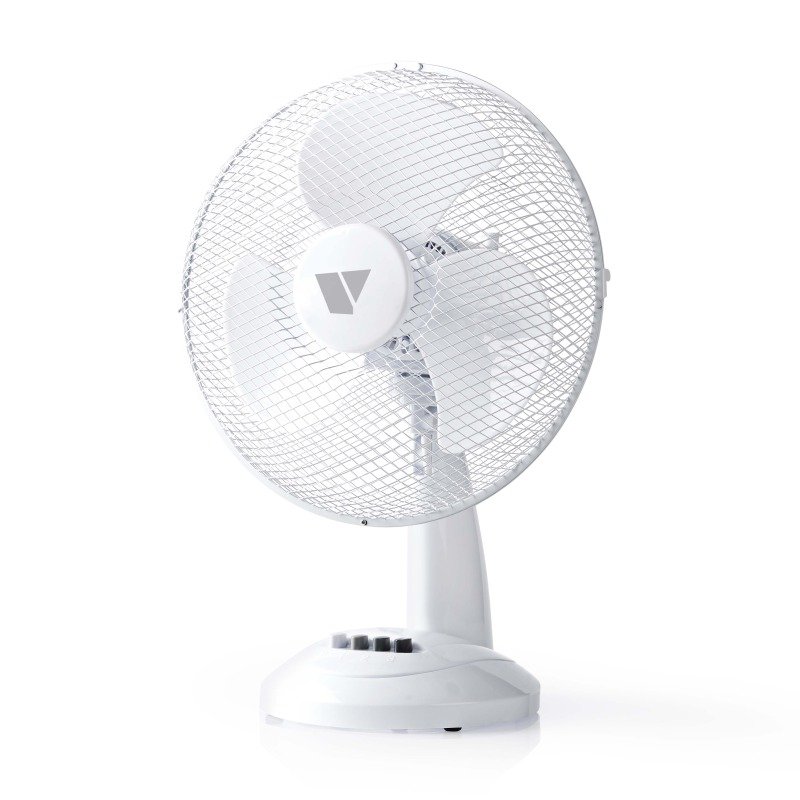 Vida 12" Desk Fan, 3 Speed, Quiet Running, Oscillating, Adjustable Angle, Cooling Fan, White