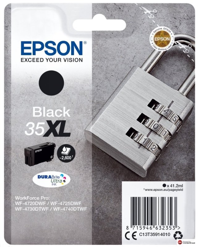 Epson Ink/35XL Padlock 41.2ml Cartridge, Black - C13T35914010