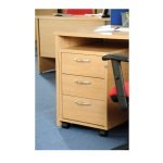 Mobile 3 Drawer Pedestal With Silver Handles 600mm Deep