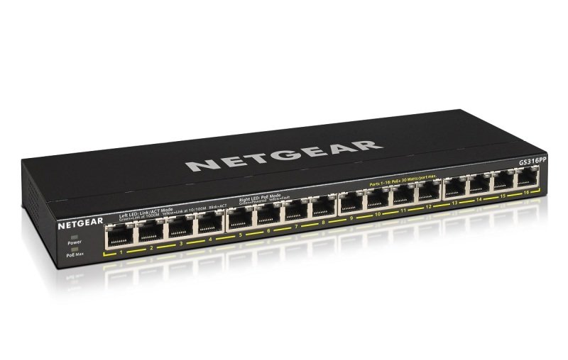 NETGEAR GS316PP 16 Port Gigabit Ethernet Unmanaged POE+ Switch