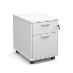 Mobile 2 Drawer Pedestal With Silver Handles 600mm Deep - White