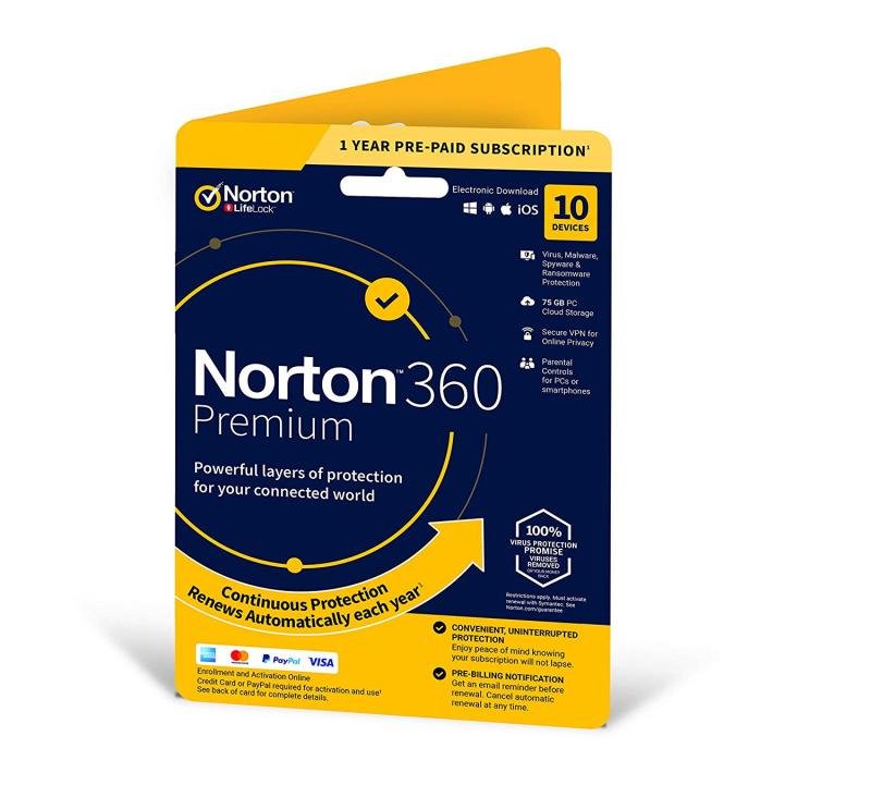 Norton 360 Premium 75gb - 1 User 10 Device 12mo Std Uk