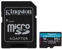 Kingston Canvas Go! Plus MicroSD 64GB UHS-I (U3) SD Card w/ SD Adaptor