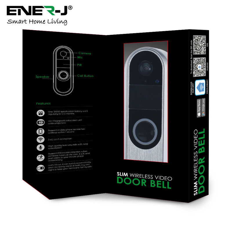 Ener-J Slim Wireless Video Door Bell with 2 Way Audio ...