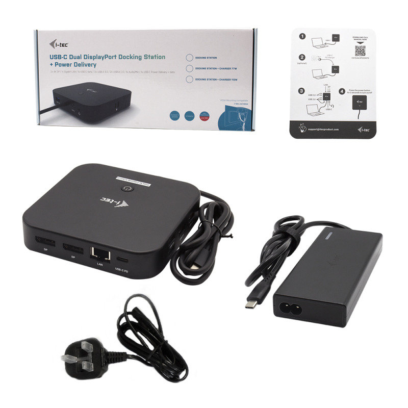 i-tec USB-C Dual Display Docking Station with Power Delivery 65W + i-tec  Universal Charger 77 W