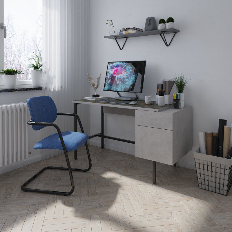 Delphi Home Office Workstation Integrated Pedestal - Concrete Grey With Black Frame
