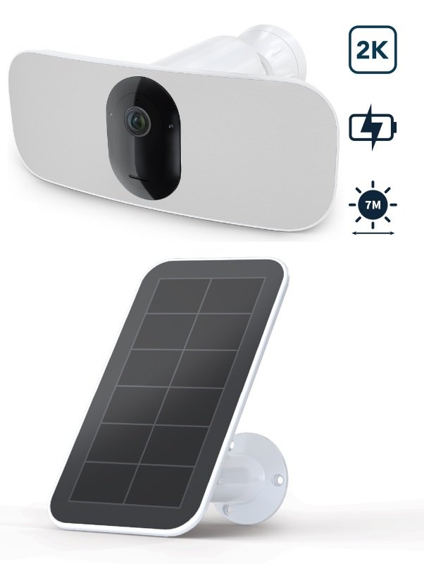 Arlo Pro 3 White WireFree Floodlight Camera with Siren and Solar Panel Works with Alexa and