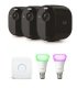 Arlo Essential Spotlight CCTV 3 Camera system with Philips Hue B22 Starter Kit - Black